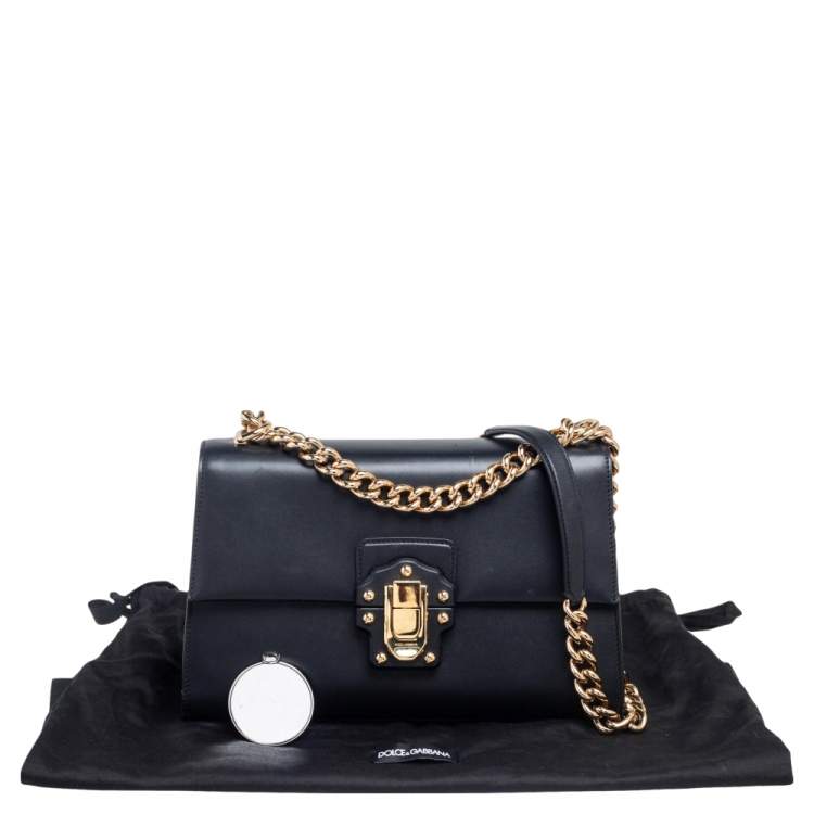 Pre Owned Dolce & Gabbana Black Leather Large Lucia Shoulder Bag