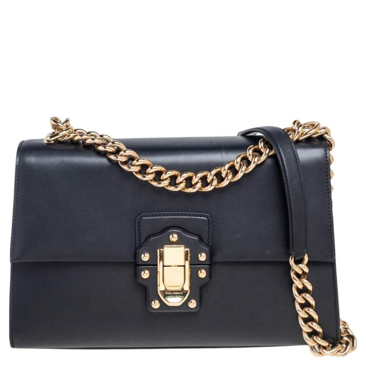 Pre Owned Dolce & Gabbana Black Leather Large Lucia Shoulder Bag