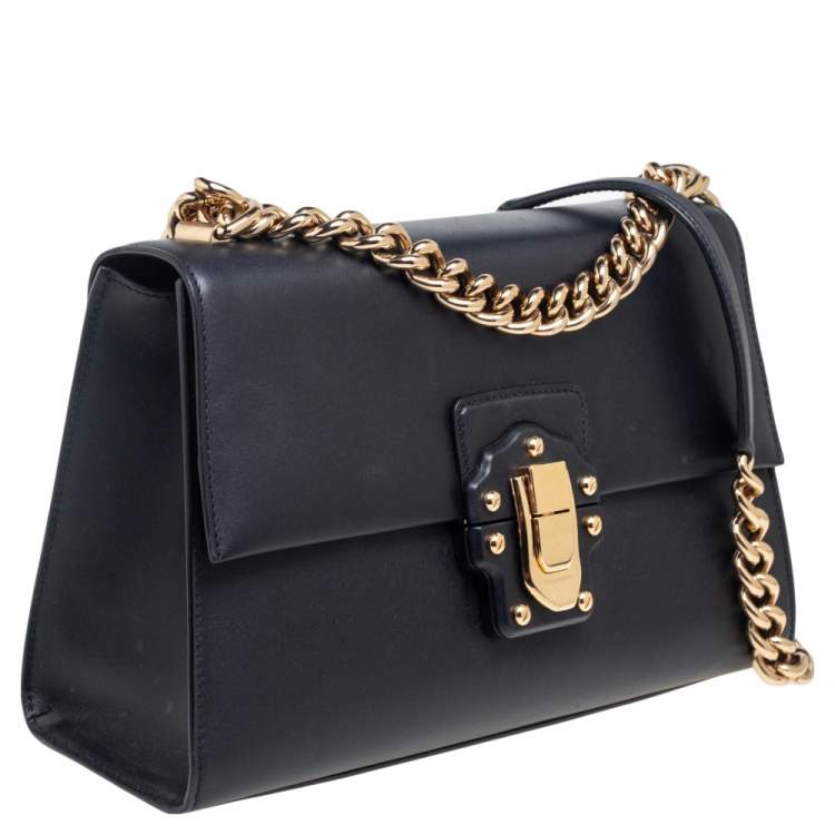 Pre Owned Dolce & Gabbana Black Leather Large Lucia Shoulder Bag