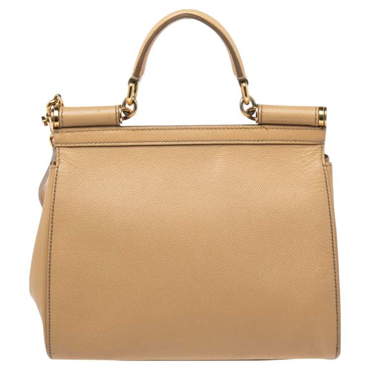 Pre Owned Dolce & Gabbana Beige Leather Medium Miss Sicily Top Handle Bag