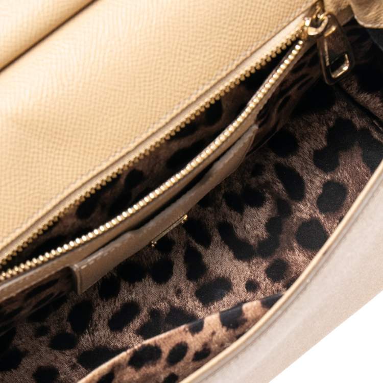 Pre Owned Dolce & Gabbana Beige Leather Medium Miss Sicily Top Handle Bag