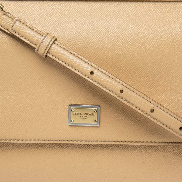 Pre Owned Dolce & Gabbana Beige Leather Medium Miss Sicily Top Handle Bag