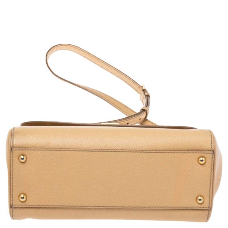 Pre Owned Dolce & Gabbana Beige Leather Medium Miss Sicily Top Handle Bag