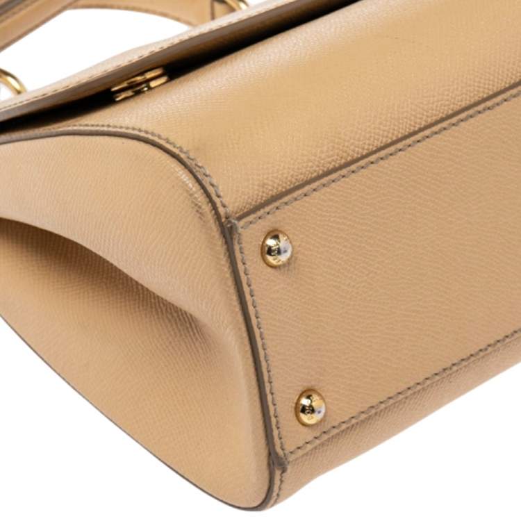 Pre Owned Dolce & Gabbana Beige Leather Medium Miss Sicily Top Handle Bag