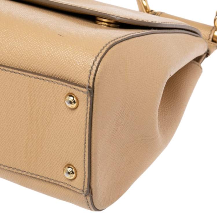 Pre Owned Dolce & Gabbana Beige Leather Medium Miss Sicily Top Handle Bag