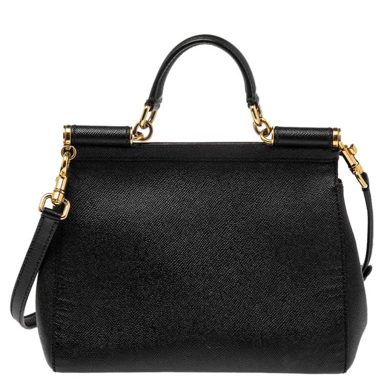 Pre Owned Dolce & Gabbana Black Leather Medium Miss Sicily Top Handle Bag