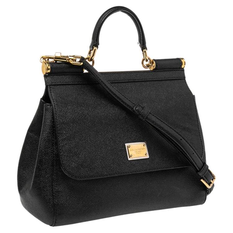 Pre Owned Dolce & Gabbana Black Leather Medium Miss Sicily Top Handle Bag