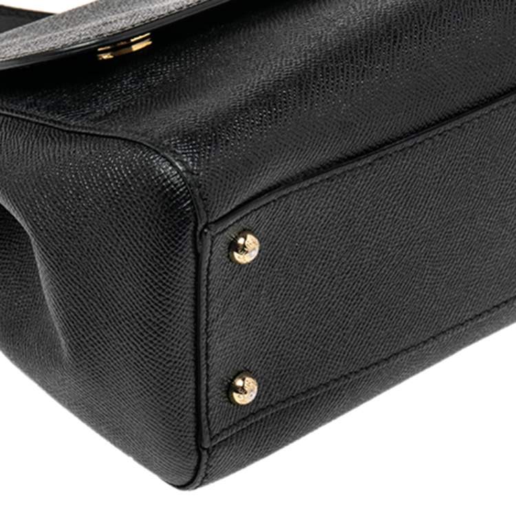 Pre Owned Dolce & Gabbana Black Leather Medium Miss Sicily Top Handle Bag