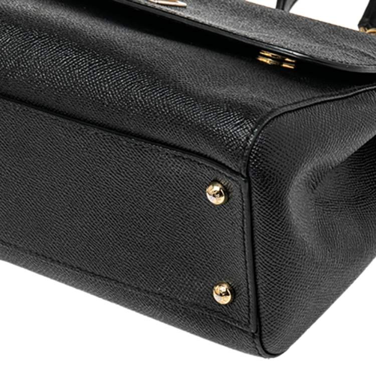 Pre Owned Dolce & Gabbana Black Leather Medium Miss Sicily Top Handle Bag