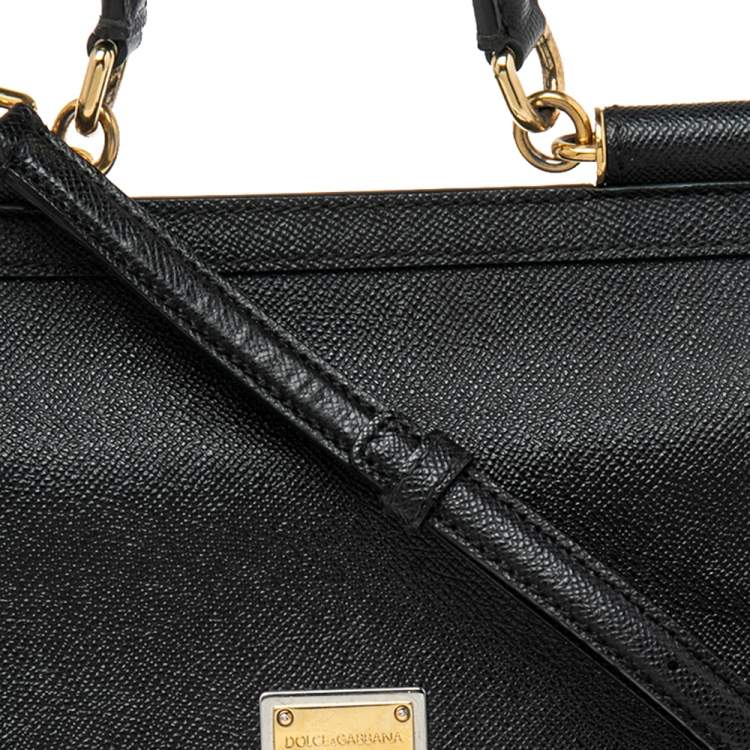 Pre Owned Dolce & Gabbana Black Leather Medium Miss Sicily Top Handle Bag