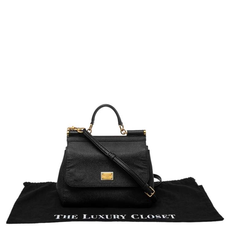 Pre Owned Dolce & Gabbana Black Leather Medium Miss Sicily Top Handle Bag