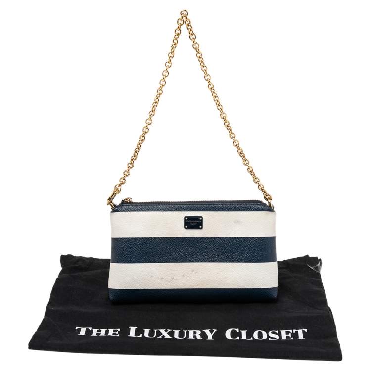 Pre Owned Dolce & Gabbana Blue/White Striped Leather Chain Pouch