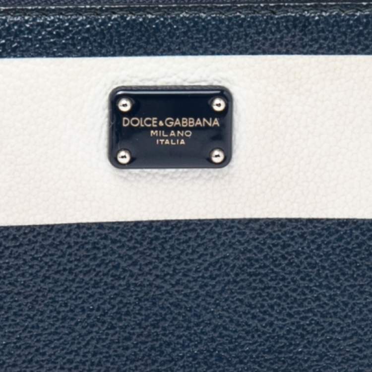 Pre Owned Dolce & Gabbana Blue/White Striped Leather Chain Pouch