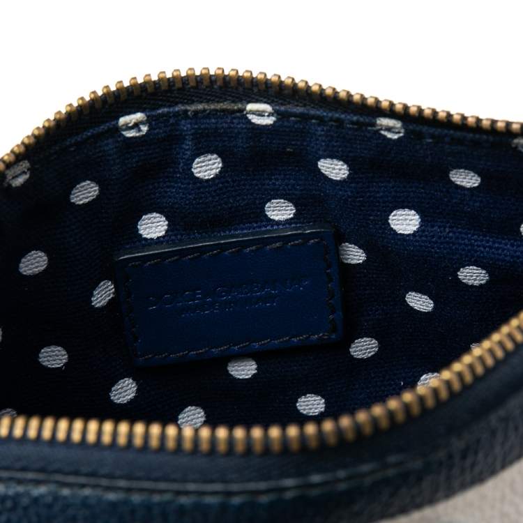 Pre Owned Dolce & Gabbana Blue/White Striped Leather Chain Pouch