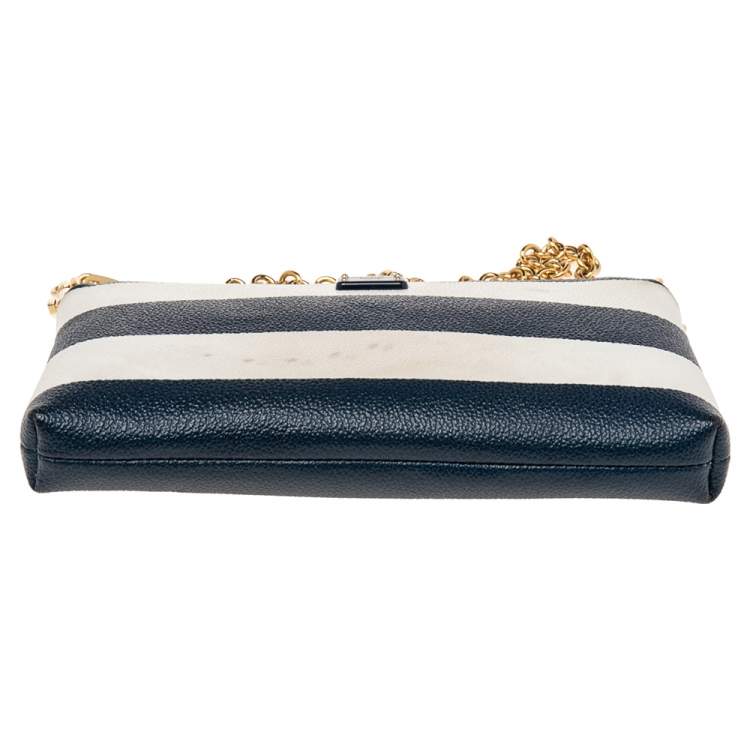 Pre Owned Dolce & Gabbana Blue/White Striped Leather Chain Pouch