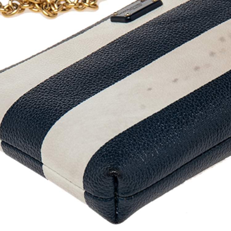 Pre Owned Dolce & Gabbana Blue/White Striped Leather Chain Pouch