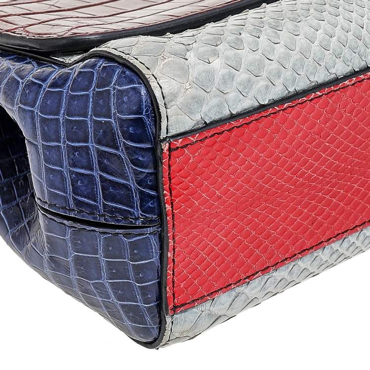 Pre Owned Dolce & Gabbana Multicolor Crocodile Leather And Python Limited Edition Small Miss Sicily Top Handle Bag