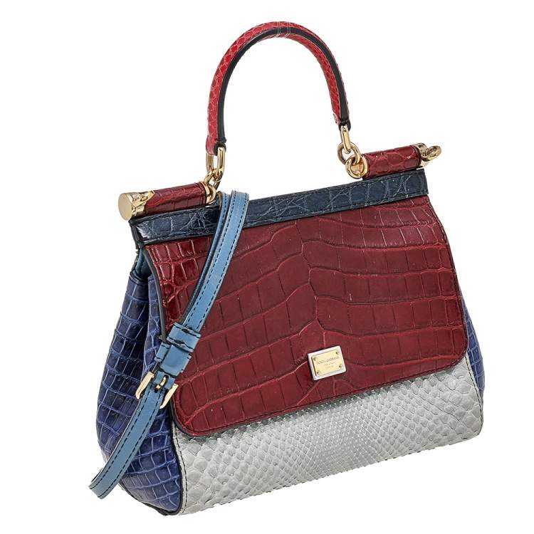 Pre Owned Dolce & Gabbana Multicolor Crocodile Leather And Python Limited Edition Small Miss Sicily Top Handle Bag