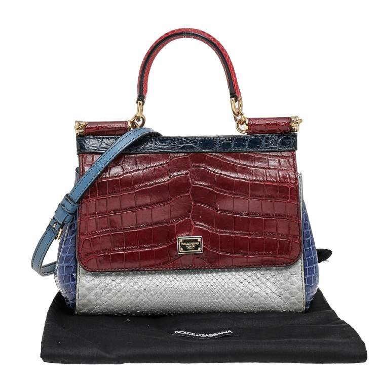 Pre Owned Dolce & Gabbana Multicolor Crocodile Leather And Python Limited Edition Small Miss Sicily Top Handle Bag