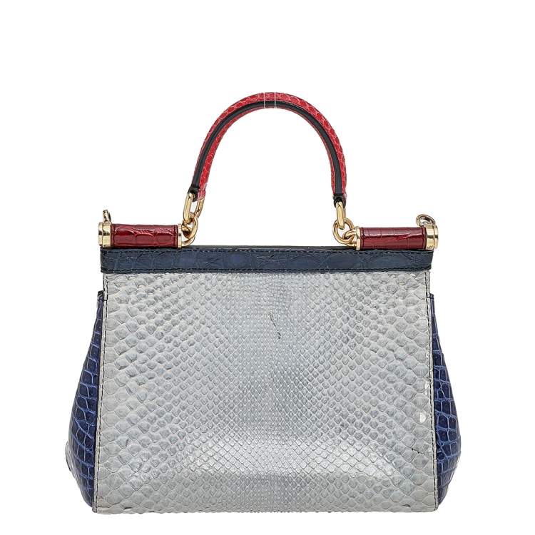 Pre Owned Dolce & Gabbana Multicolor Crocodile Leather And Python Limited Edition Small Miss Sicily Top Handle Bag