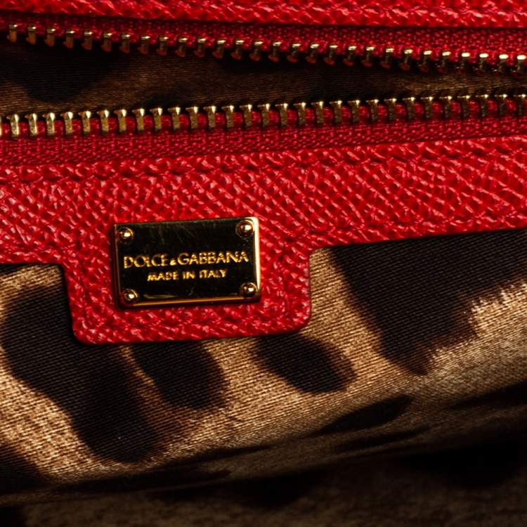 Pre Owned Dolce & Gabbana Red Leather Medium Miss Sicily Top Handle Bag