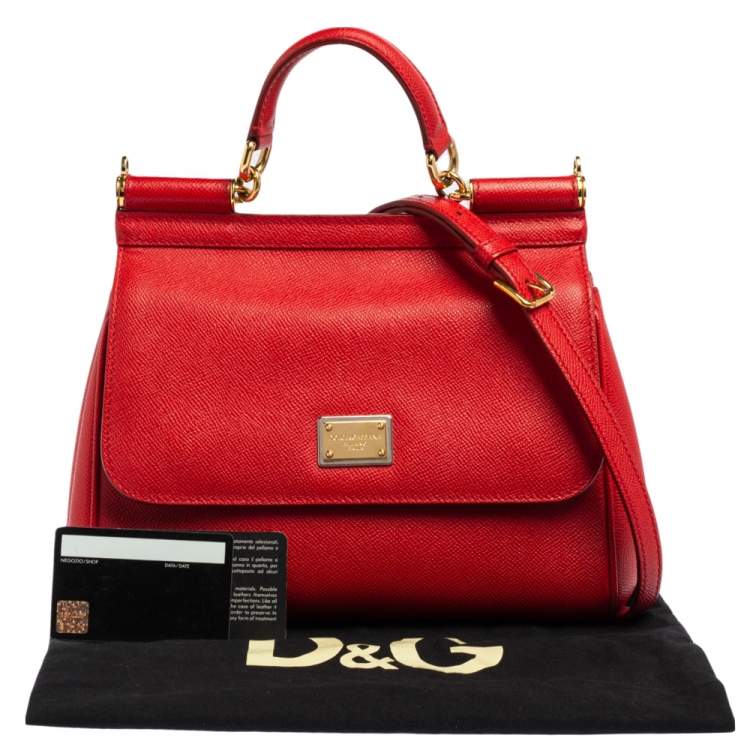 Pre Owned Dolce & Gabbana Red Leather Medium Miss Sicily Top Handle Bag