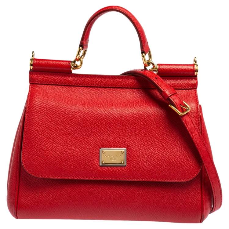 Pre Owned Dolce & Gabbana Red Leather Medium Miss Sicily Top Handle Bag