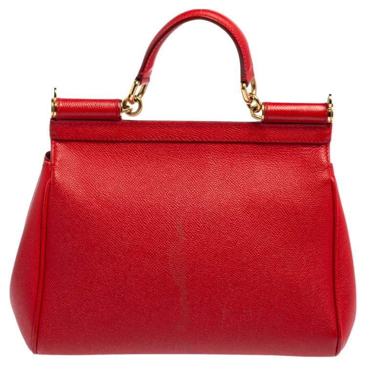 Pre Owned Dolce & Gabbana Red Leather Medium Miss Sicily Top Handle Bag