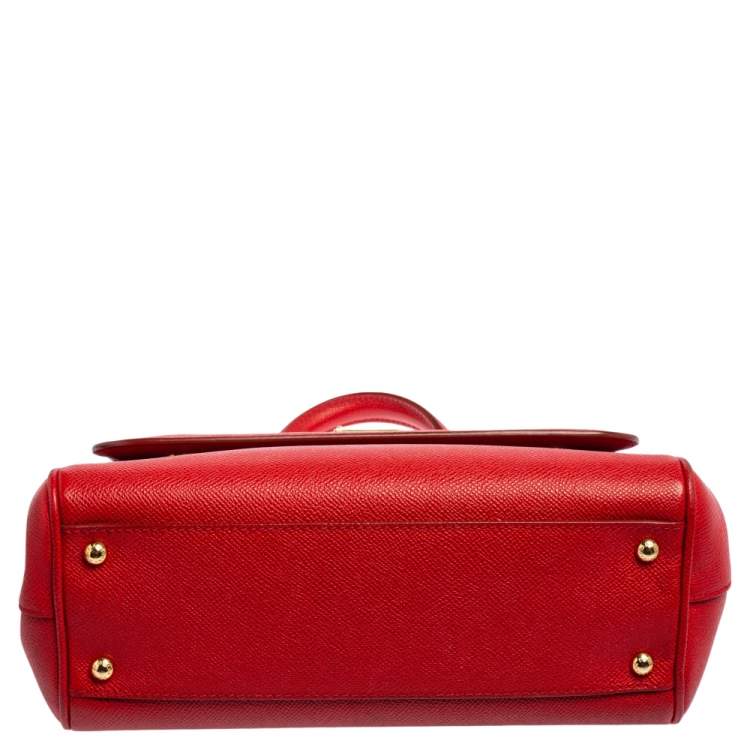 Pre Owned Dolce & Gabbana Red Leather Medium Miss Sicily Top Handle Bag