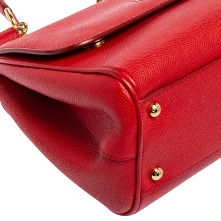 Pre Owned Dolce & Gabbana Red Leather Medium Miss Sicily Top Handle Bag