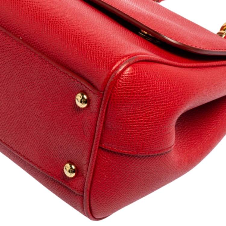 Pre Owned Dolce & Gabbana Red Leather Medium Miss Sicily Top Handle Bag