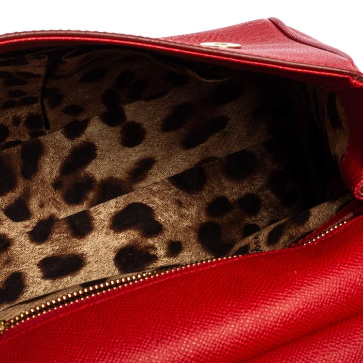 Pre Owned Dolce & Gabbana Red Leather Medium Miss Sicily Top Handle Bag