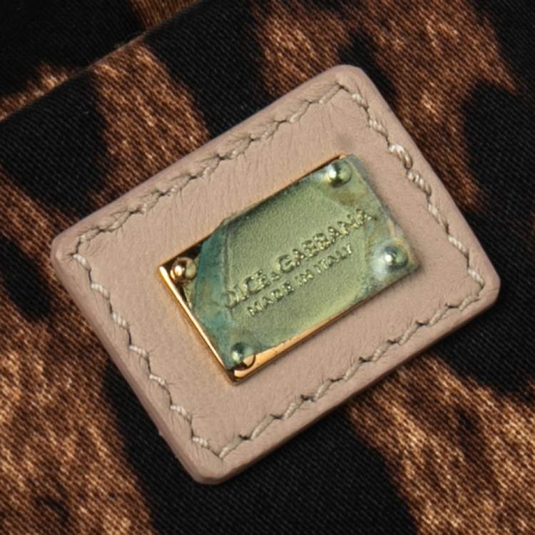 Pre Owned Dolce & Gabbana Beige Lace And Leather Kiss Lock Frame Clutch