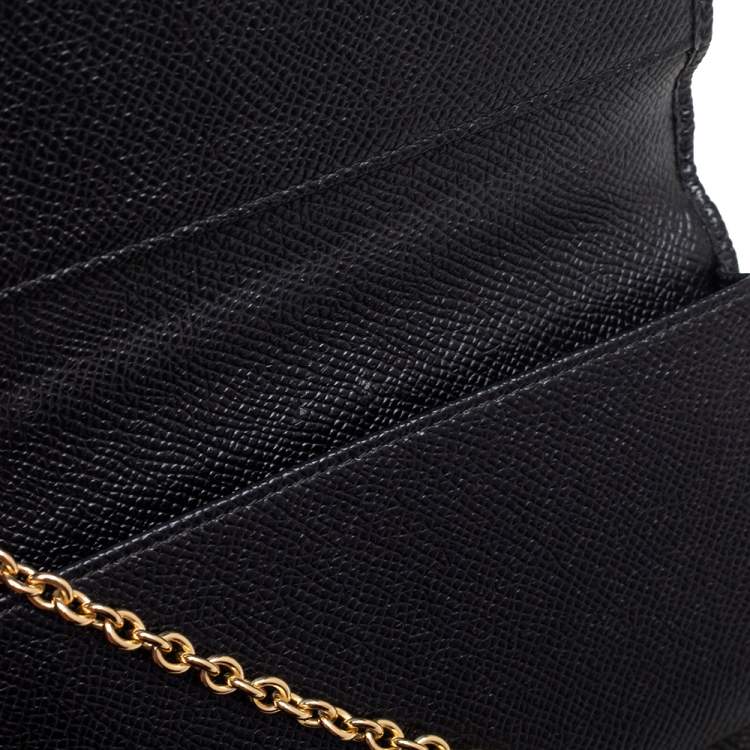 Pre Owned Dolce & Gabbana Black Leather Miss Sicily Von Wallet on Chain