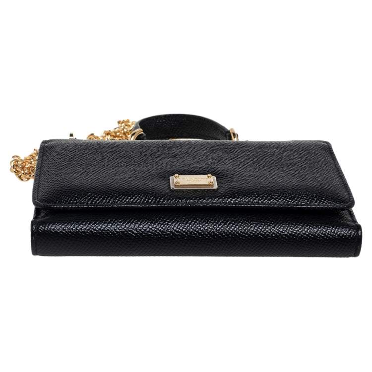 Pre Owned Dolce & Gabbana Black Leather Miss Sicily Von Wallet on Chain