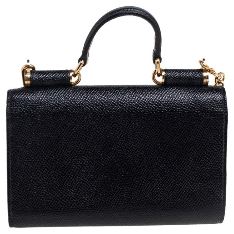 Pre Owned Dolce & Gabbana Black Leather Miss Sicily Von Wallet on Chain