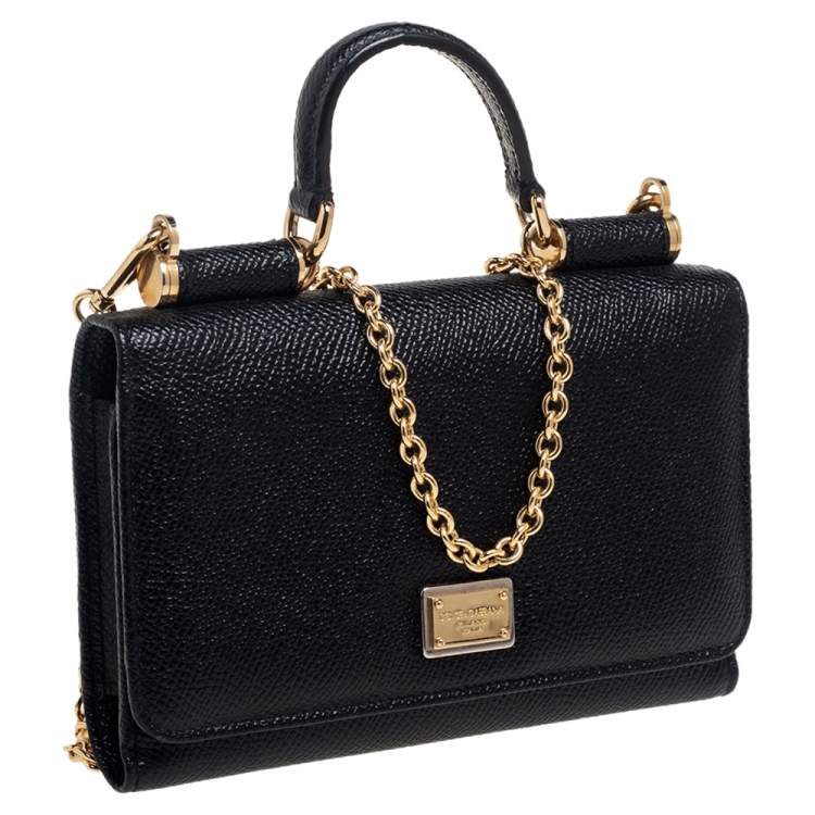 Pre Owned Dolce & Gabbana Black Leather Miss Sicily Von Wallet on Chain