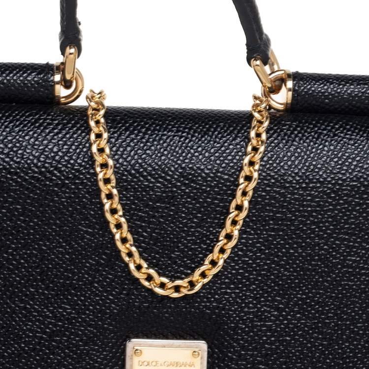 Pre Owned Dolce & Gabbana Black Leather Miss Sicily Von Wallet on Chain