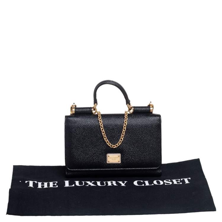 Pre Owned Dolce & Gabbana Black Leather Miss Sicily Von Wallet on Chain