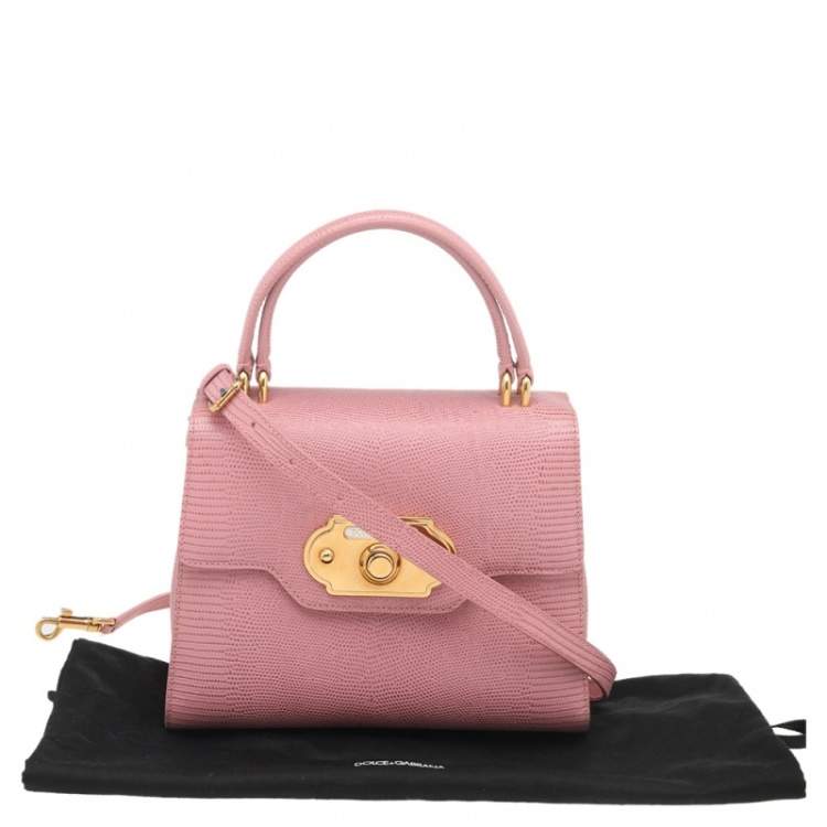 Pre Owned Dolce & Gabbana Pink Lizard Embossed Leather Welcome Top Handle Bag