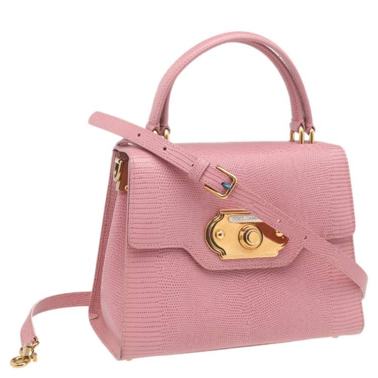 Pre Owned Dolce & Gabbana Pink Lizard Embossed Leather Welcome Top Handle Bag