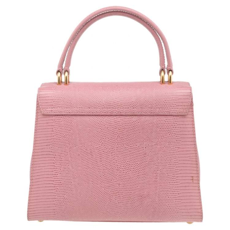 Pre Owned Dolce & Gabbana Pink Lizard Embossed Leather Welcome Top Handle Bag