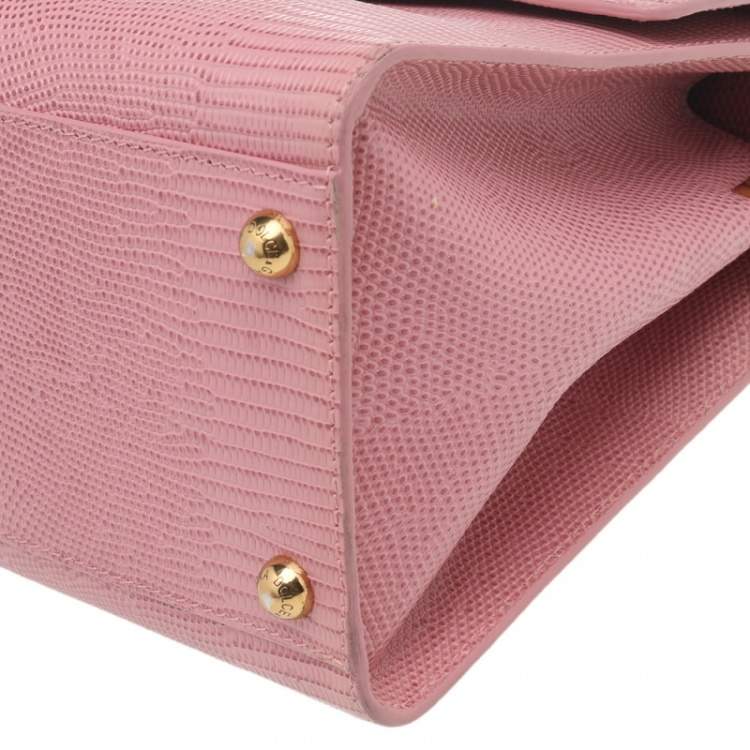 Pre Owned Dolce & Gabbana Pink Lizard Embossed Leather Welcome Top Handle Bag