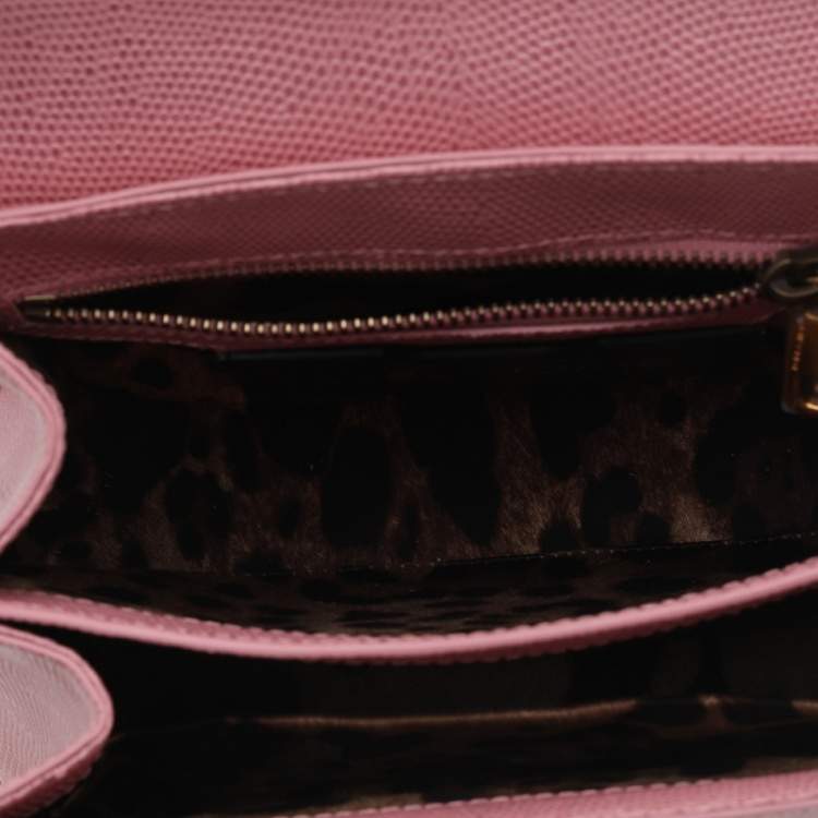 Pre Owned Dolce & Gabbana Pink Lizard Embossed Leather Welcome Top Handle Bag