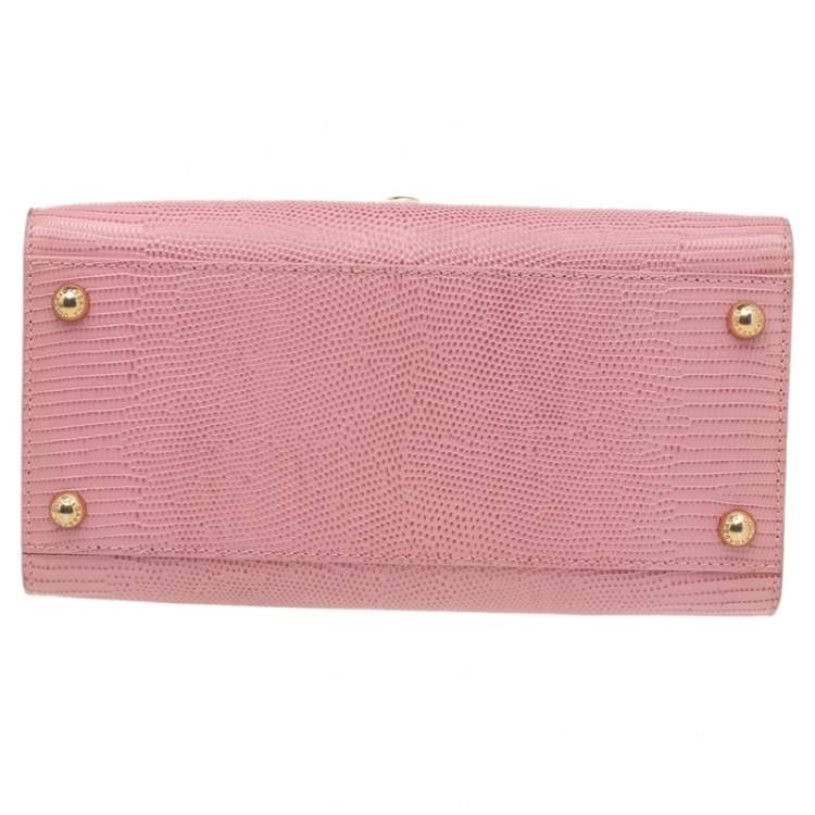 Pre Owned Dolce & Gabbana Pink Lizard Embossed Leather Welcome Top Handle Bag