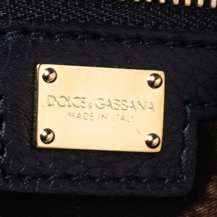 Pre Owned Dolce & Gabbana Black/White Leather Large Miss Sicily Top Handle Bag