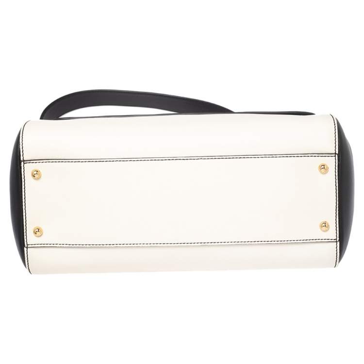 Pre Owned Dolce & Gabbana Black/White Leather Large Miss Sicily Top Handle Bag