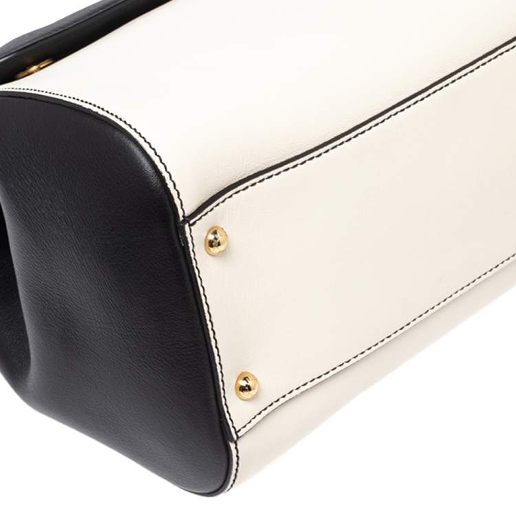 Pre Owned Dolce & Gabbana Black/White Leather Large Miss Sicily Top Handle Bag
