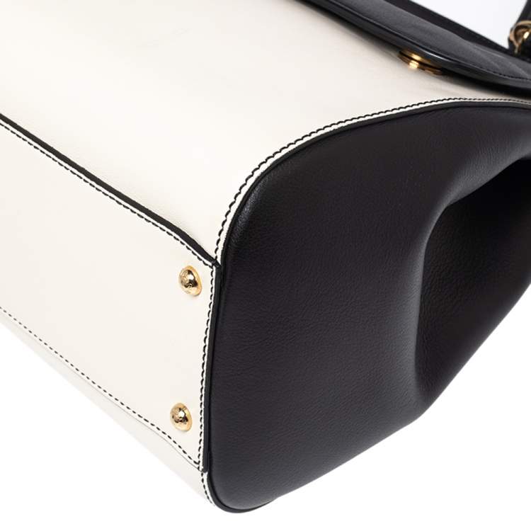 Pre Owned Dolce & Gabbana Black/White Leather Large Miss Sicily Top Handle Bag