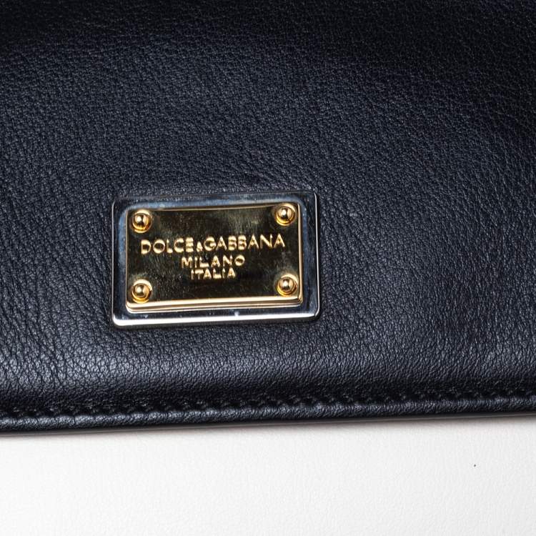 Pre Owned Dolce & Gabbana Black/White Leather Large Miss Sicily Top Handle Bag